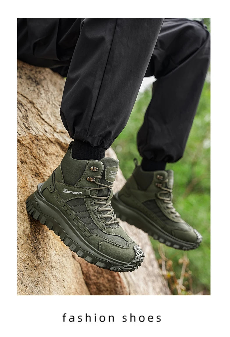 Men's Thick-Soled High-Top Boots, Non-Slip and Wear-Resistant, Suitable for Outdoor Hiking and Everyday Casual Wear