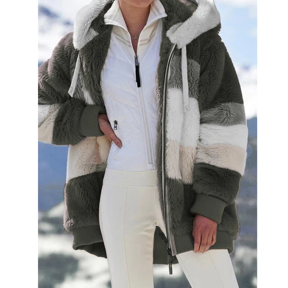 Women's Hooded Plaid Patchwork Winter Jacket