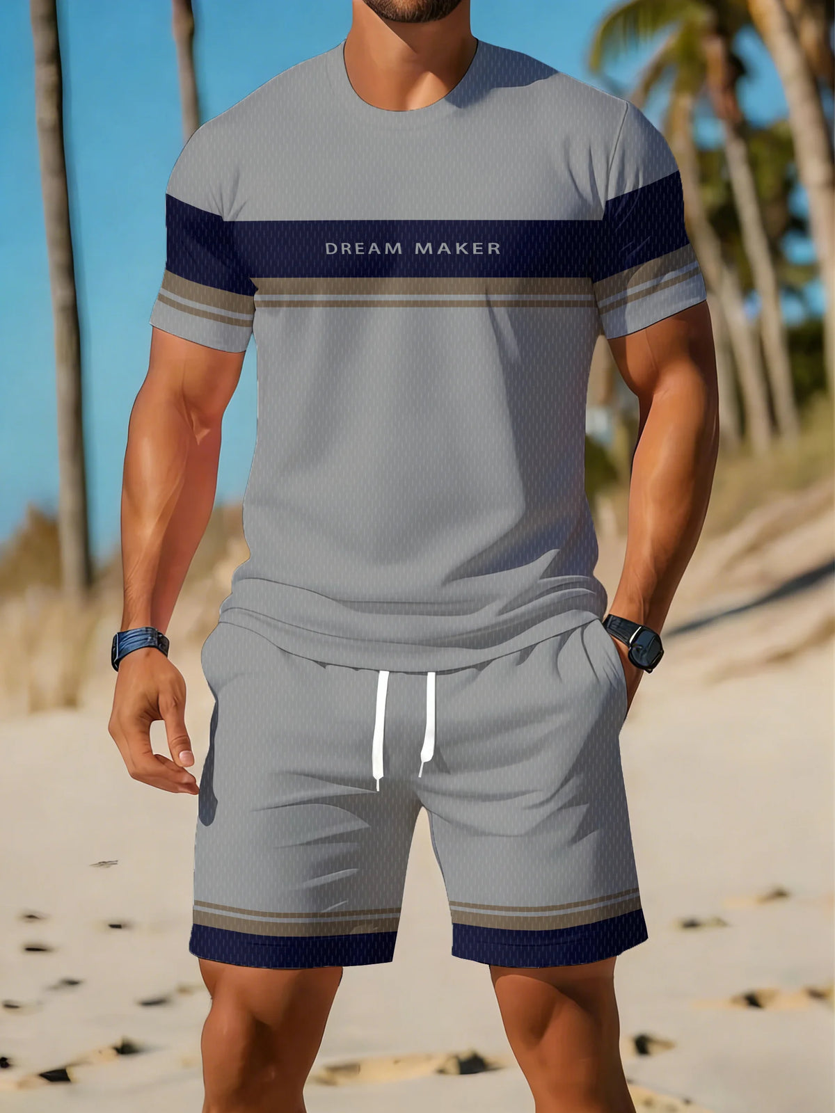 Holiday Beach T-shirt And Shorts 2 Pieces Sets Summer Quick Drying Men's Suit Clothing Fashion Men's Short Sleeve Tee Shorts Set