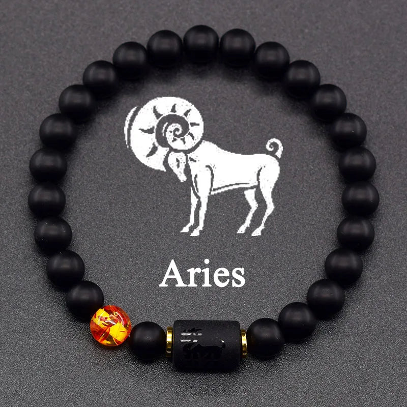 12 Zodiac Constellation Signs Bracelet for Men & Women – Natural Tiger Eye Stone Beaded Bracelet, Leo Taurus Charm Couple Jewelry