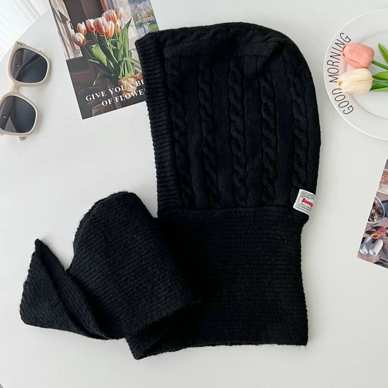 Oversize Hood Scarf Balaclava Hat Winter Ear Protection Windproof Warm Balaclava Hats Women Fashion Hat and Scarf Skullies Beani