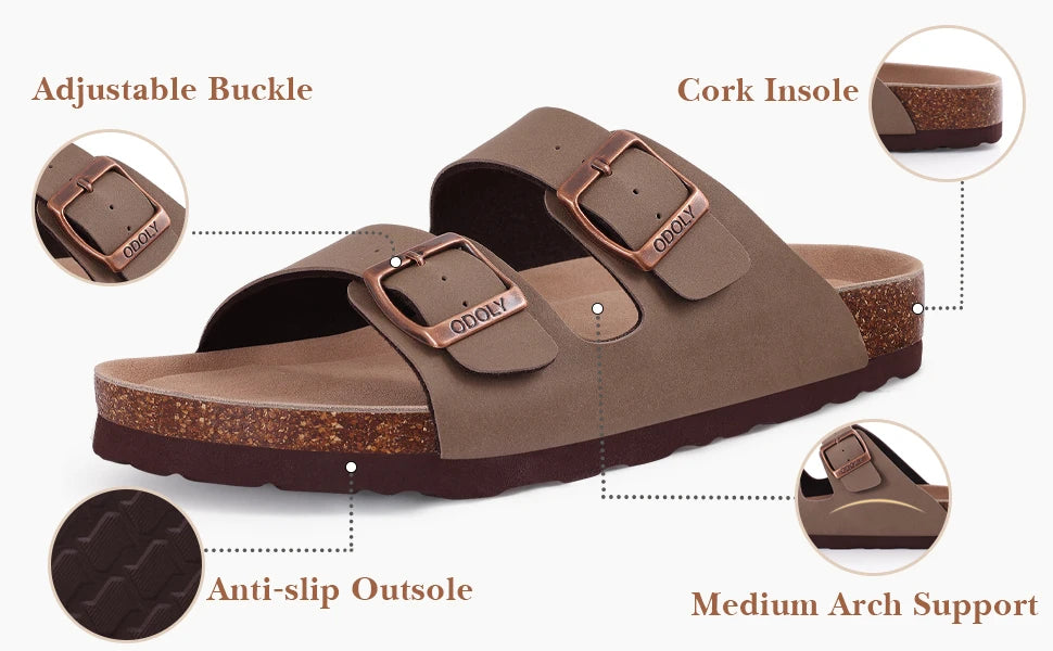 Smile Pop Summer Men's Cork Clogs Slippers Fashion Outdoor Men Antiskid Beach Sandals Classic Men Mule With Adjustable buckle