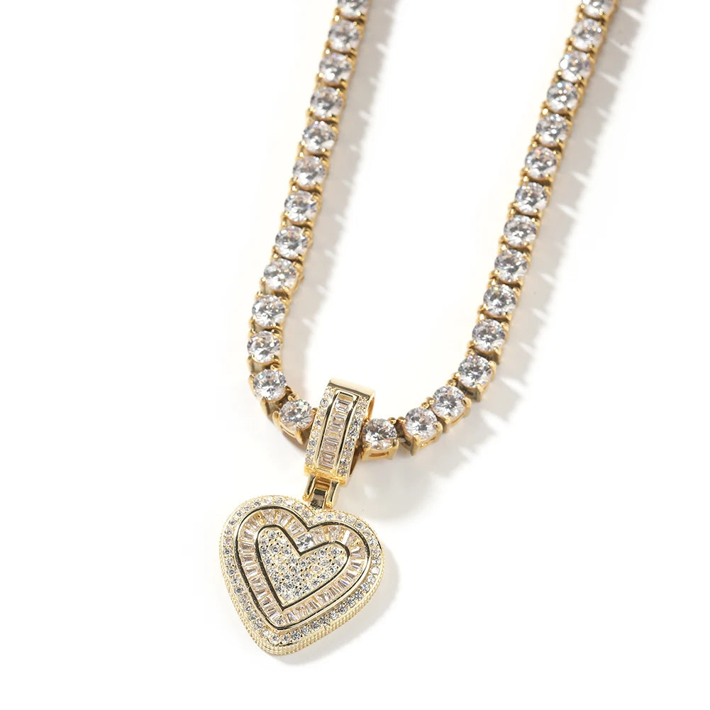 THE BLING KING Baguette CZ Small Heart Pendant Necklace for Women – Iced-Out 5A+ Cubic Zirconia Lovely Jewelry Birthday Gift