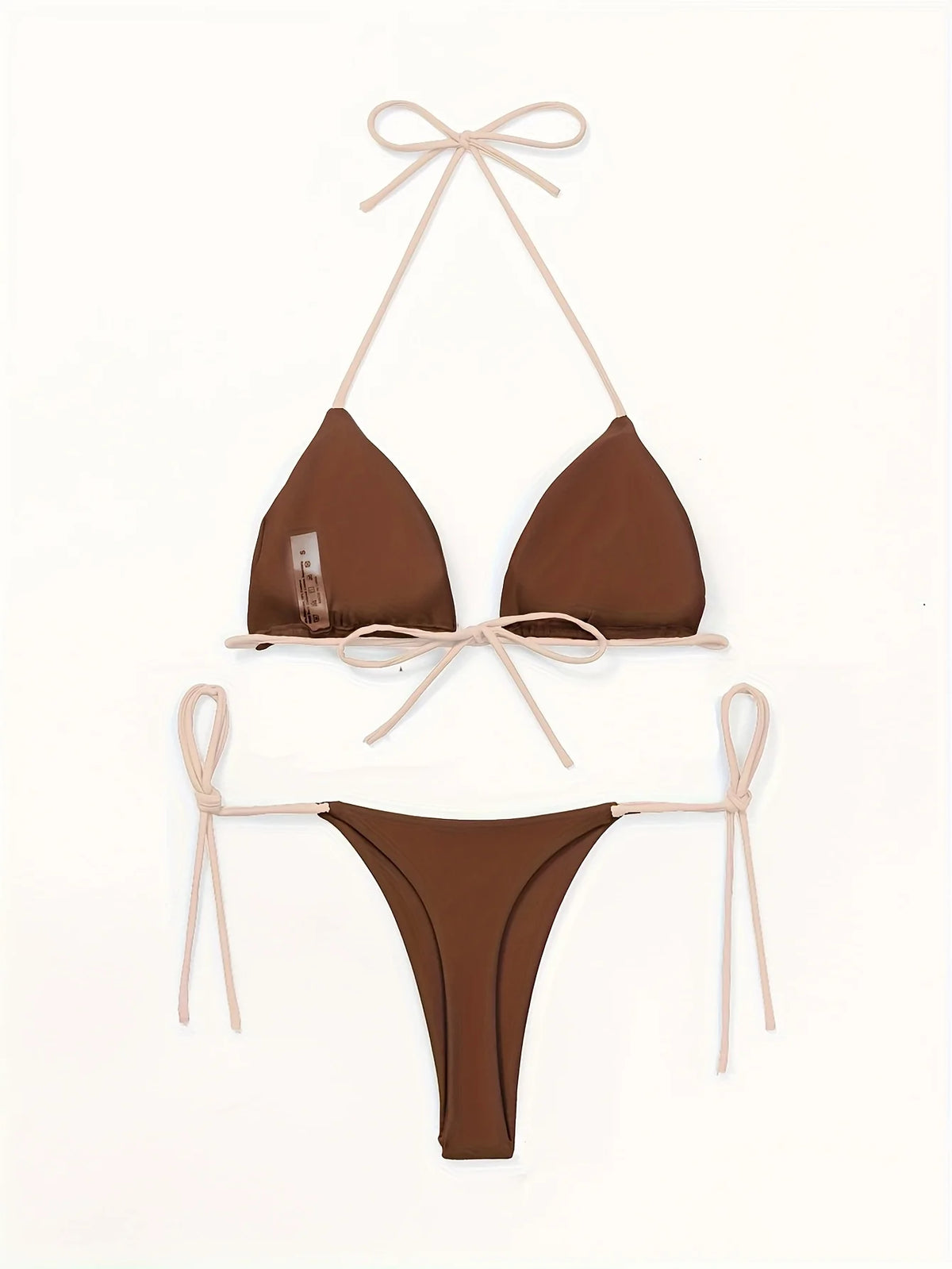 2026 New Solid Color Bikini Set Women Halter Backless Triangle Top Tie Side Brazilian Thong Swimwear Two Piece Bathing Suit Beach