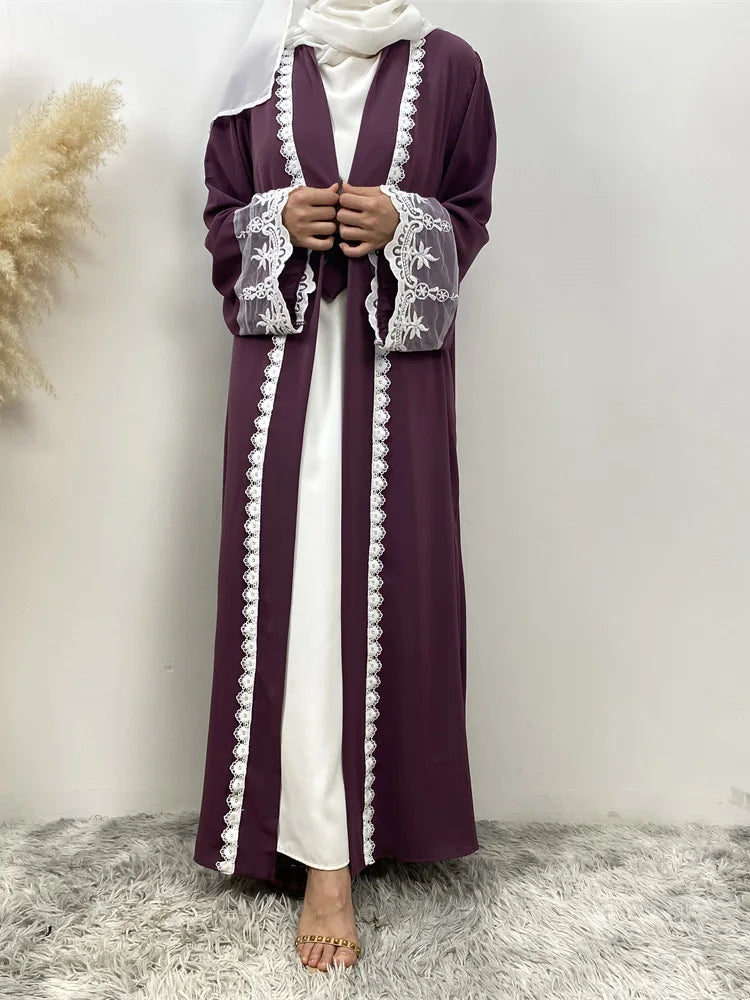 Women’s Lace Trim Nida Abaya with Pockets
