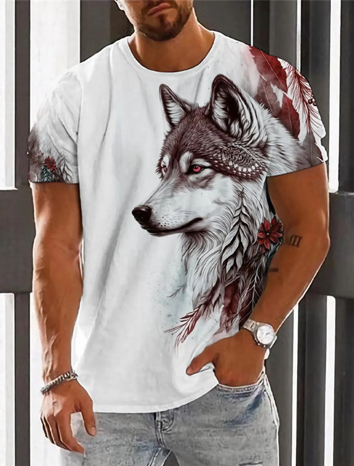 Men's 3D Wolf Print Man T Shirts Casual O Neck Short Sleeve Shirt Breathable And Comfortable Fabric Men's Street Outdoor Clothes