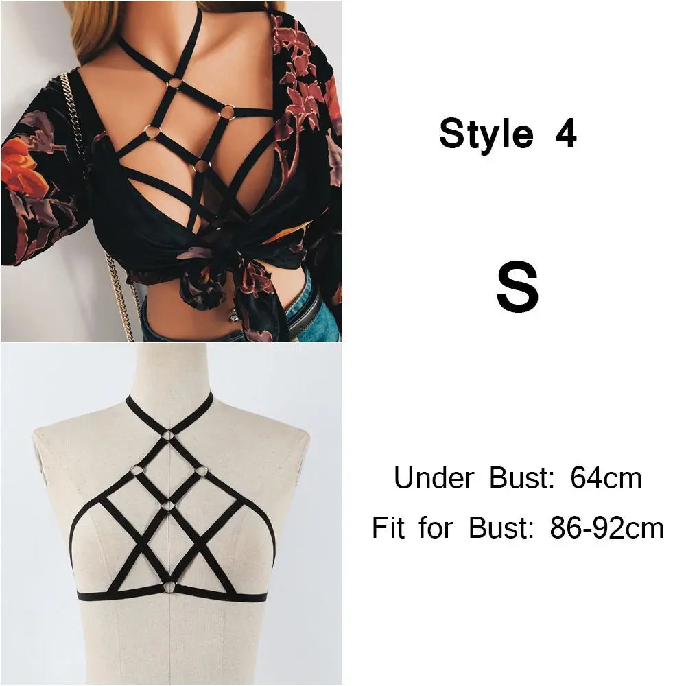 Fashion  Women's Sexy Black Lingerie Hollow Caged Harness Bra Tops Push Up Bralette Bustier Belt Bra