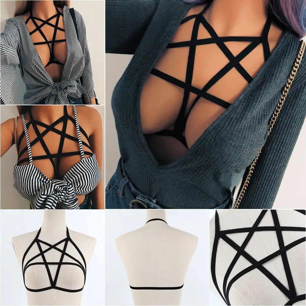 Fashion  Women's Sexy Black Lingerie Hollow Caged Harness Bra Tops Push Up Bralette Bustier Belt Bra