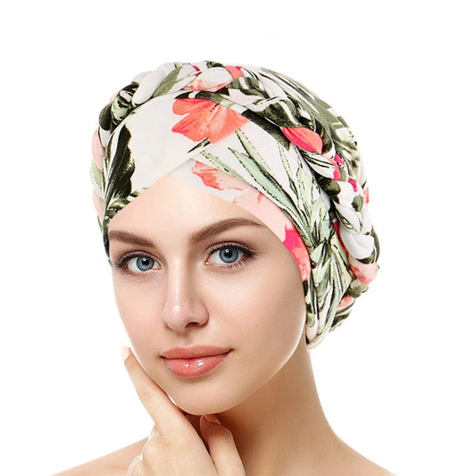 Women’s Cross-Front Printed Turban Hijab Cap