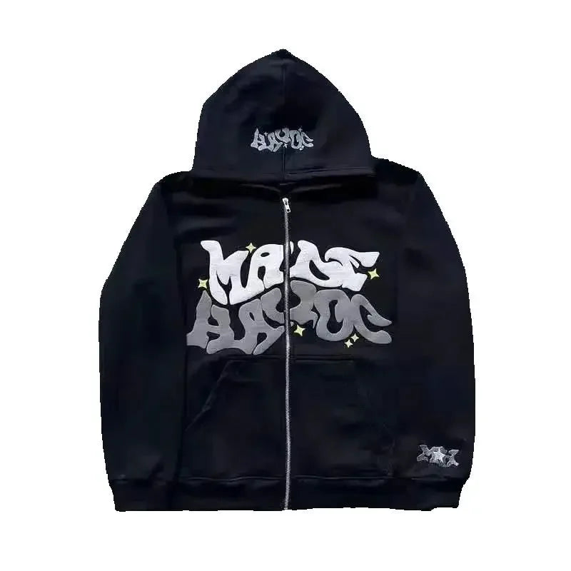Unisex Printed Fleece Zip Hoodie