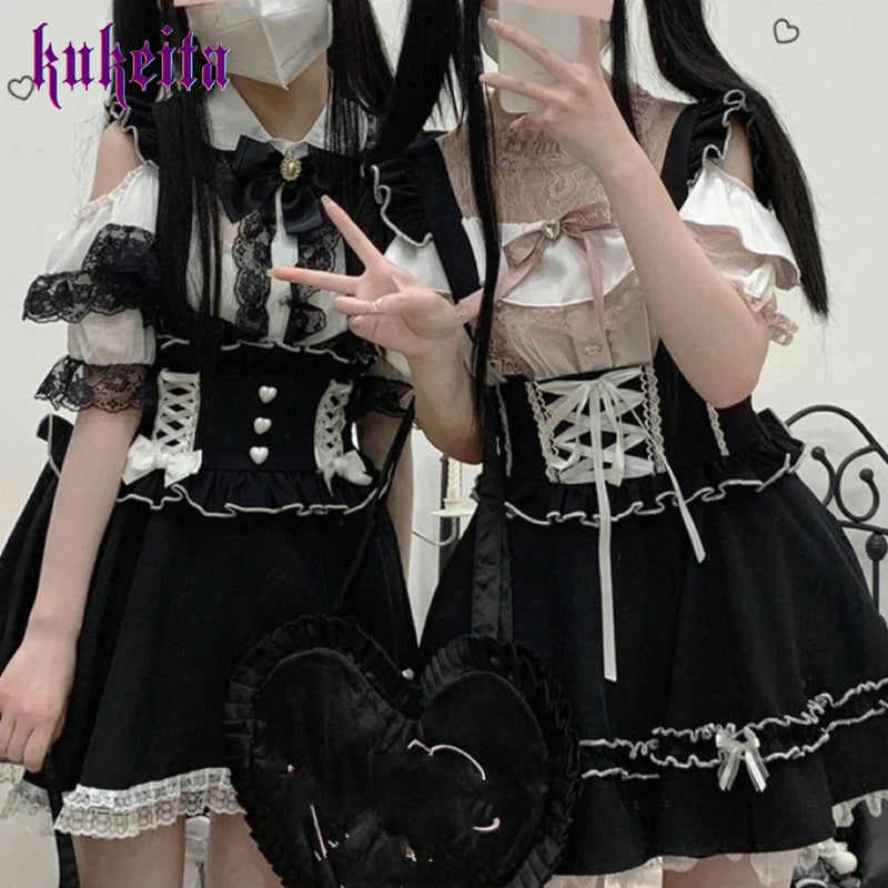 Women’s Gothic Lolita Lace-Up Mini Skirt