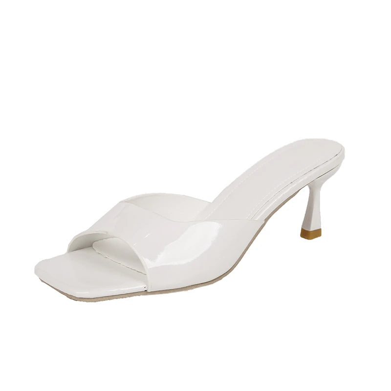 Women’s Elegant Peep Toe Stiletto Heel Sandals Slip-On Open Toe Mid Heel Summer Office Party Dress Shoes