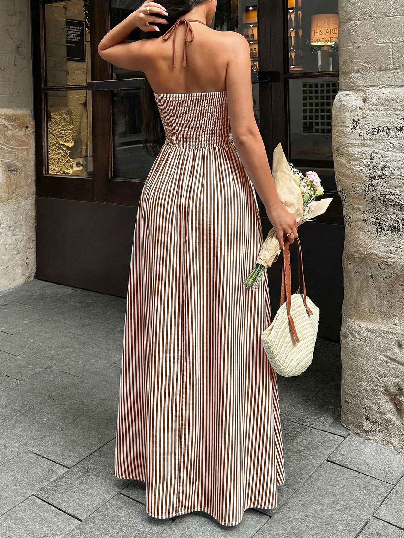 Women’s Striped Backless Maxi Dress