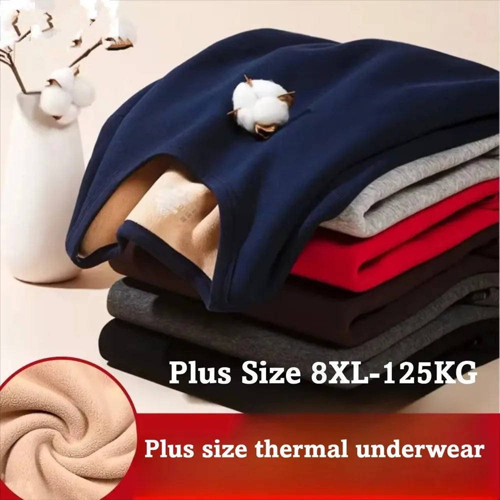 Men's Plus Size Fleece-Lined Thermal Underwear Set