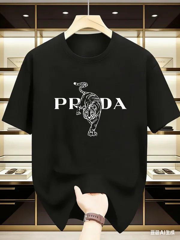 2025 Men's Luxury Graphic Print T-shirt Black White Contrast Short Sleeve Breathable  Summer Fashion Top