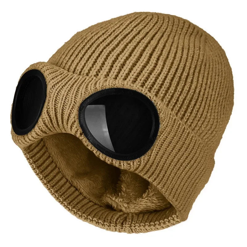 Men Women Winter Plus Plush Thicker Warmer Bonnet Ladies Casual Cap Acrylic Knitted Warm Goggles Hats Skullies Beanies R82
