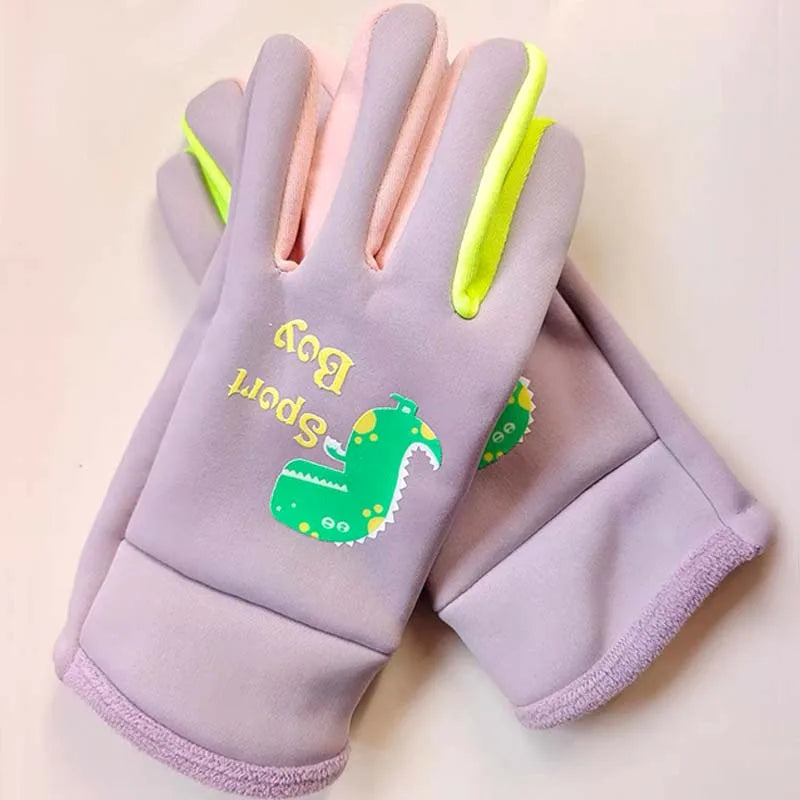 Children Warm Plush Gloves Winter Boys Girls Kids Outdoor Windproof Skiing Cycling Gloves Glow Students Toddler Cycling Mittens