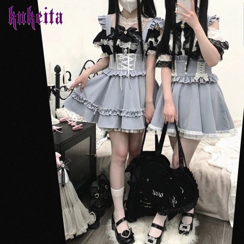 Women’s Gothic Lolita Lace-Up Mini Skirt