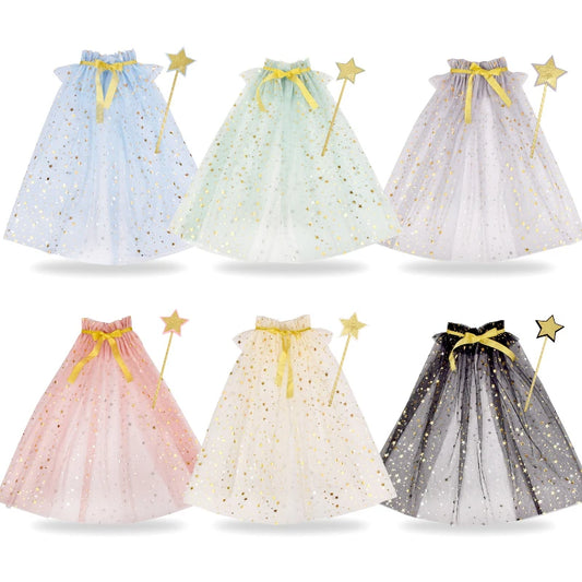 Fairy Star Wand & Sheer Tulle Cape Set for Girls