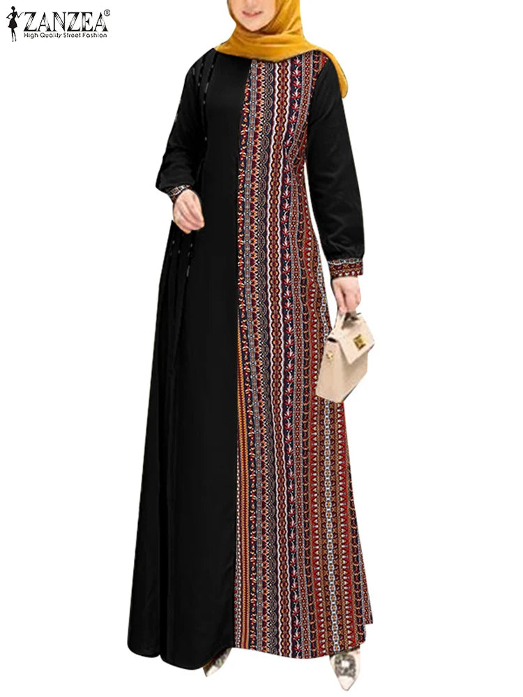 Women’s ZANZEA Ethnic Printed Patchwork Maxi Dress