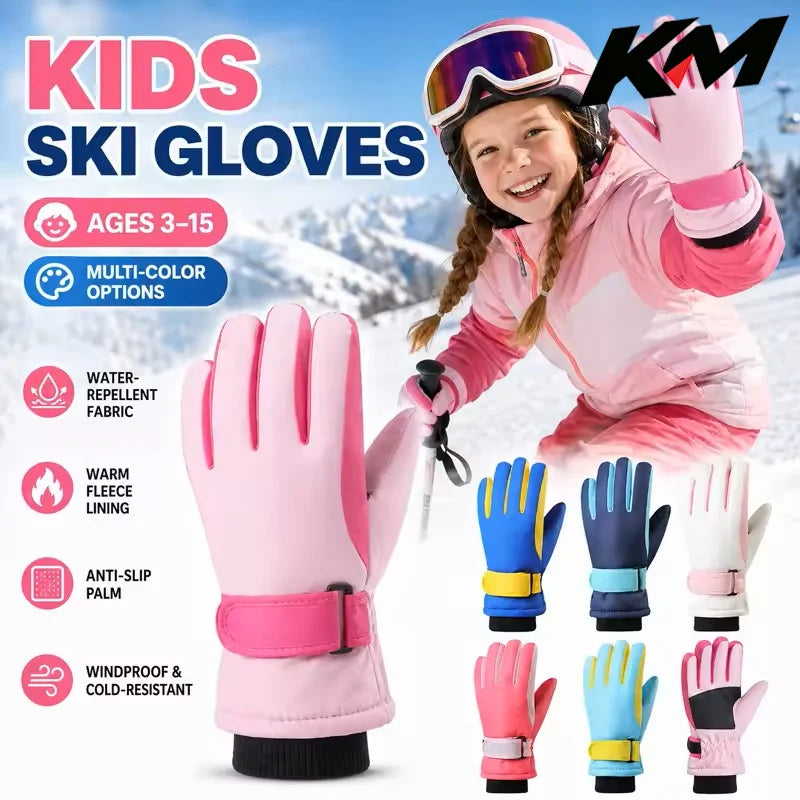 New Children Ski Gloves Keep Finger Warm Waterproof Thicken Mittens Winter Snowboard Snow Kids Gloves for Boys Girl Accessories