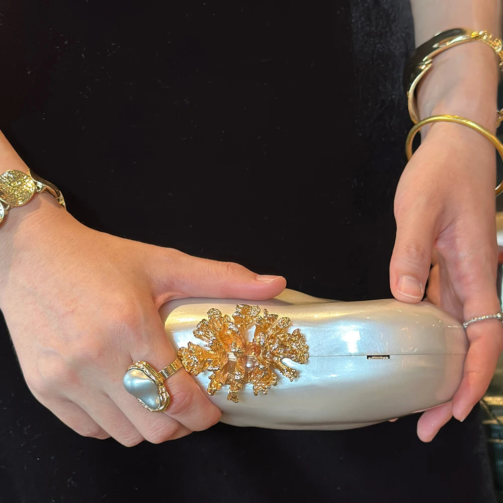 2026 New Women’s Acrylic Flower Shell Shoulder Bag, Fashion Wedding Banquet Evening Clutch, Bridal Handbag Purse