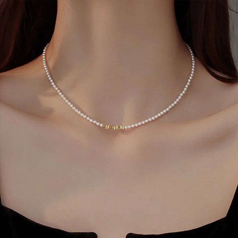 Minar Exquisite 14K Gold-Plated Copper Beaded Choker Necklace with Imitation Pearls, Elegant Women’s Birthday Gift