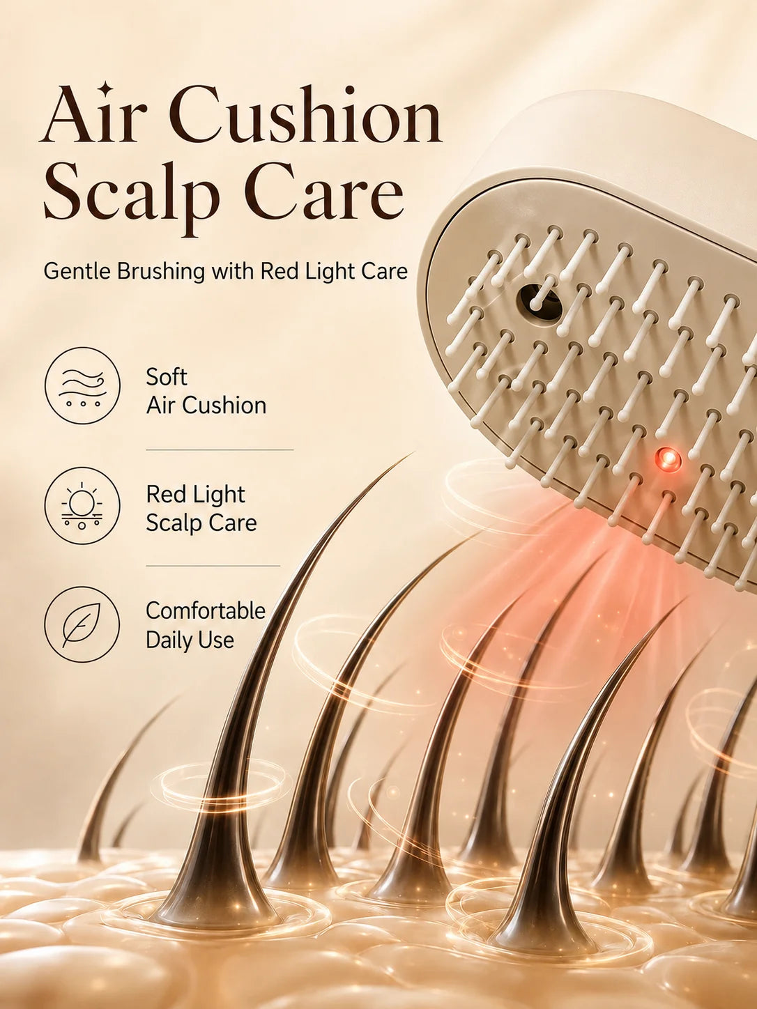 Magic Detangling Hair Brush for Women – Anti-Frizz Electric Spray Air Cushion Brush, Self-Cleaning Rechargeable Hair Detangler with Red Light