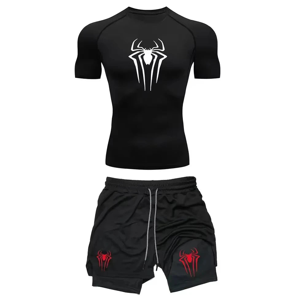 Men’s Spider Print Compression Workout Set