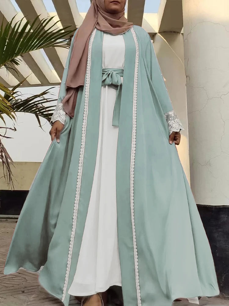 Women’s Lace Trim Nida Abaya with Pockets