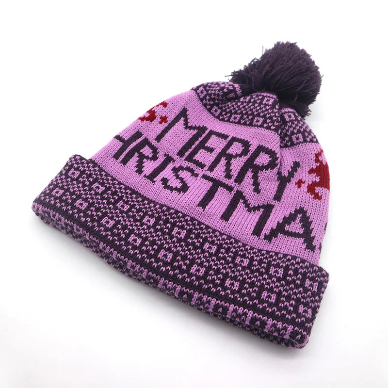 New Winter Warm Snowflake Pompom Knitted Wool Hats Fashion for Women Men Lover Couple Chirstmas Beanies Valentine's Day Gift Cap