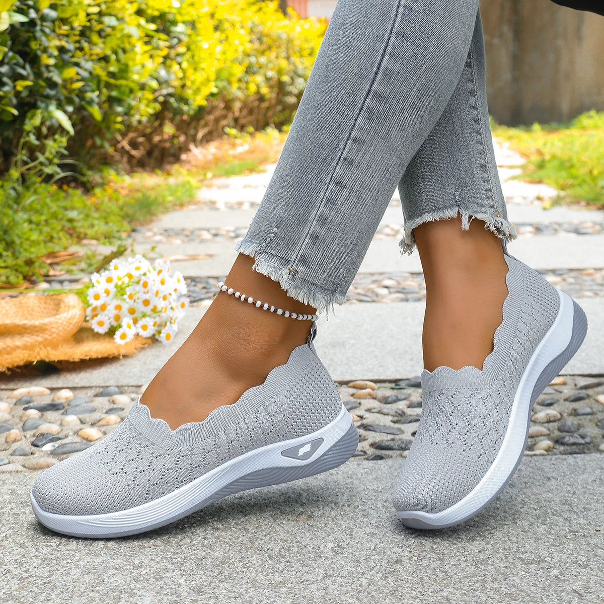 Women's 2026 Summer Breathable Knit Slip-On Sneakers Ultra Lightweight Soft Sole Comfortable Casual Loafers for Daily Work Walk