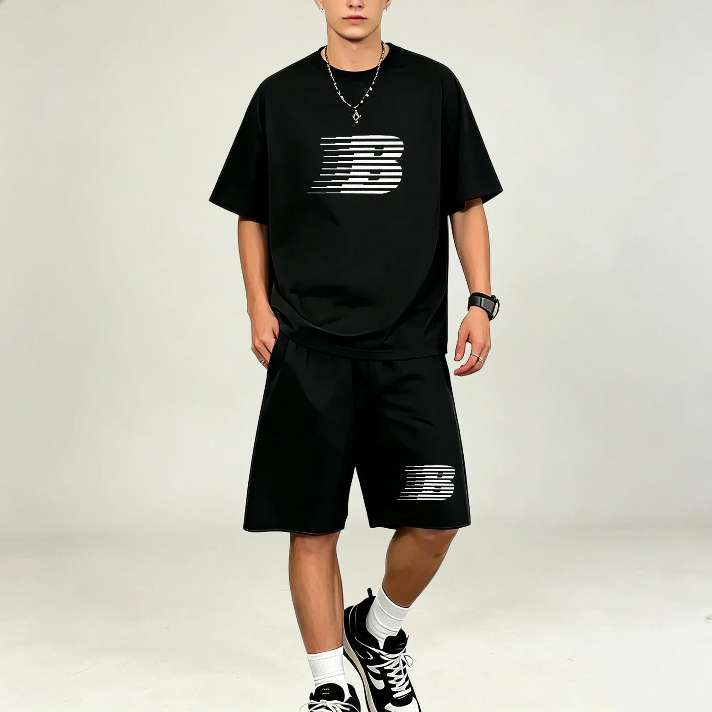 Men's Quick Dry Oversized T-Shirt and Drawstring Sport Shorts Set