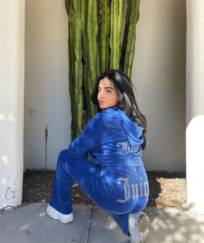 Women's Velvet Zip-Up Hoodie & Pants Set