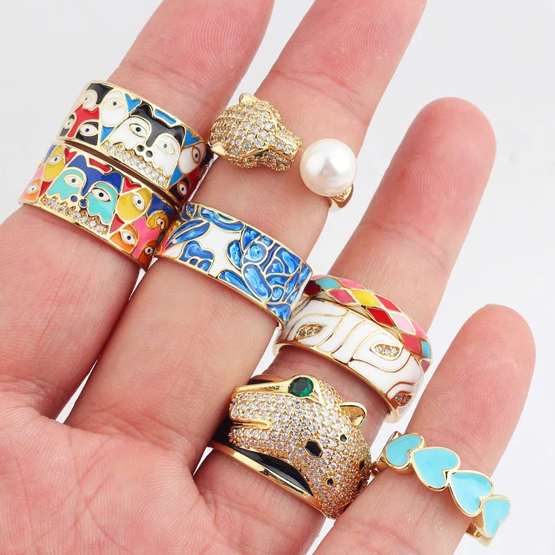 Women’s Gold-Plated Zircon Botanical Statement Ring