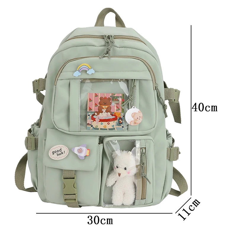 Cute Women’s Waterproof Nylon Backpack – Multi-Pocket Kawaii School Bag, Laptop & Book Pack for Girls, Stylish Student Travel Backpack