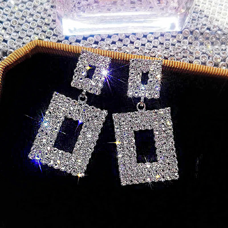 Crystal Zircon Geometric Drop Earrings