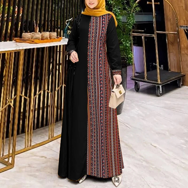 Women’s ZANZEA Ethnic Printed Patchwork Maxi Dress