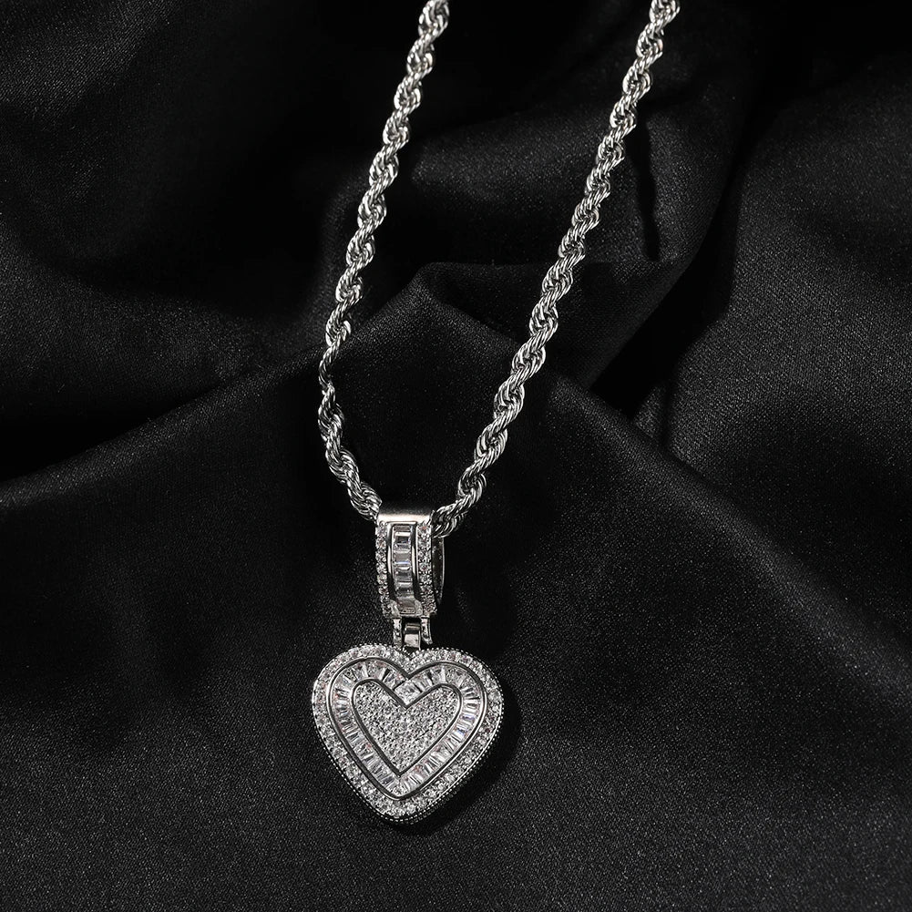 THE BLING KING Baguette CZ Small Heart Pendant Necklace for Women – Iced-Out 5A+ Cubic Zirconia Lovely Jewelry Birthday Gift