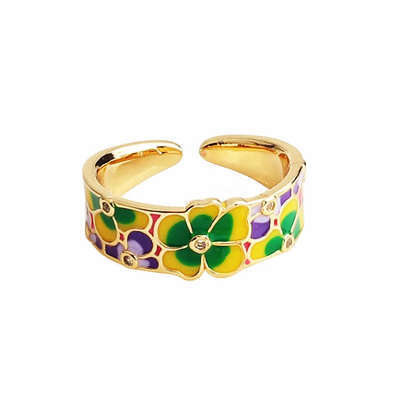 Women’s Gold-Plated Zircon Botanical Statement Ring