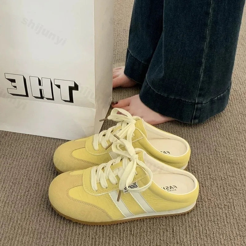 Women Fashion Slippers 2026 Summer Trend Casual Comfort Platform Flats Mules Slippers Lace-Up Non Slip Outdoor Female Slippers