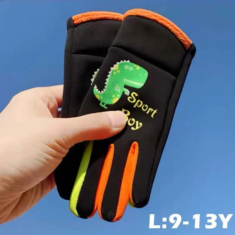 Children Warm Plush Gloves Winter Boys Girls Kids Outdoor Windproof Skiing Cycling Gloves Glow Students Toddler Cycling Mittens