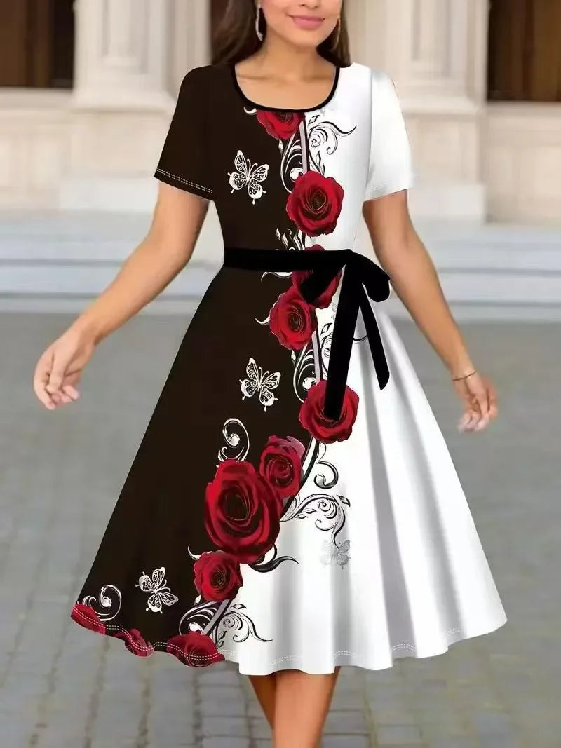 Women’s Floral Lace-Up Fit & Flare Dress