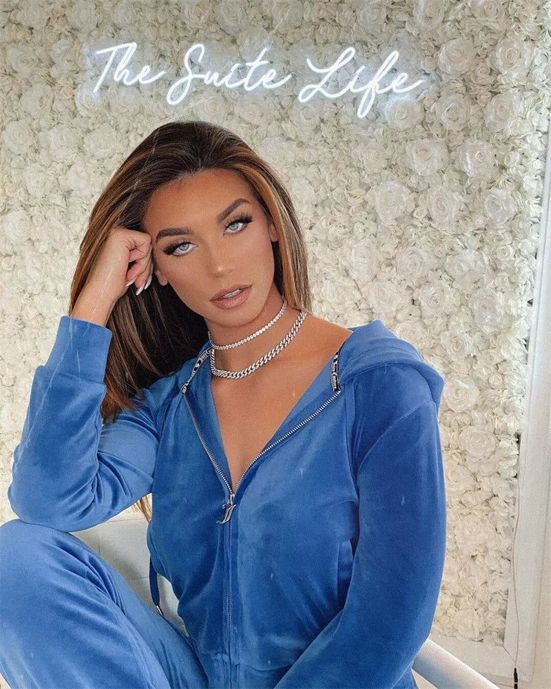 Women's Velvet Zip-Up Hoodie & Pants Set