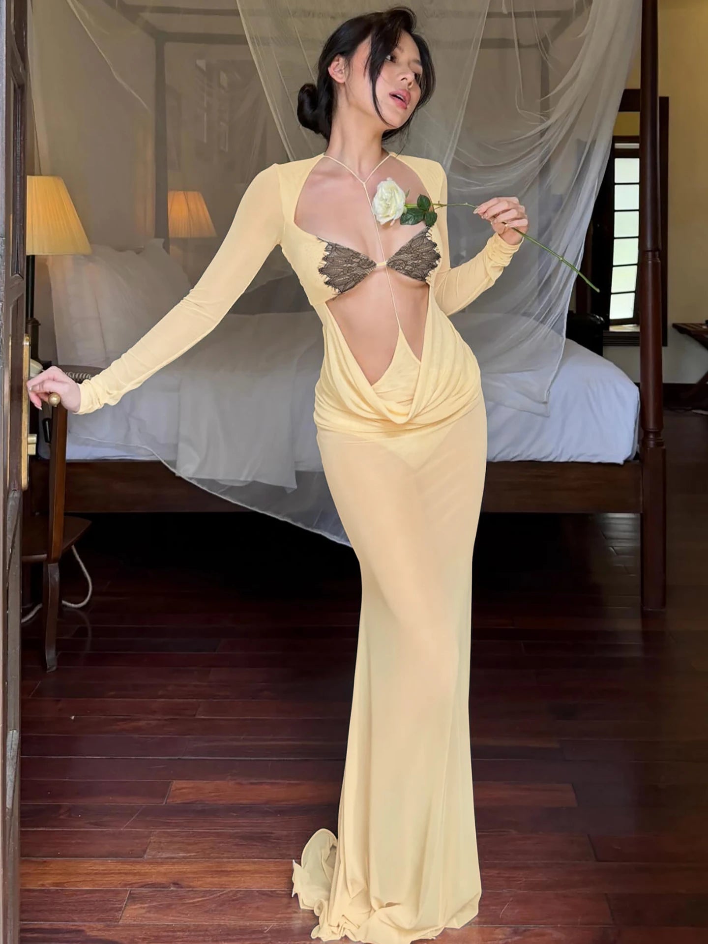 Women’s Patchwork Slim Maxi Dress