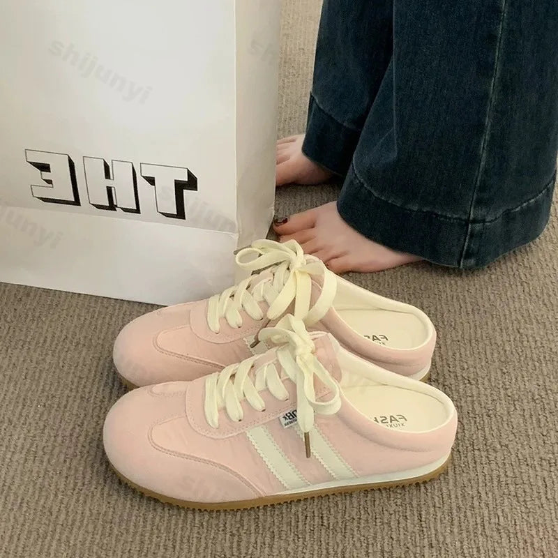 Women Fashion Slippers 2026 Summer Trend Casual Comfort Platform Flats Mules Slippers Lace-Up Non Slip Outdoor Female Slippers