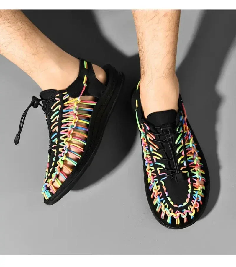 Summer Men Sandals Women Slippers Weaving Design Beach Sandals Breathable Casual Flat Sandals Outdoor Couples Sandals Size 48
