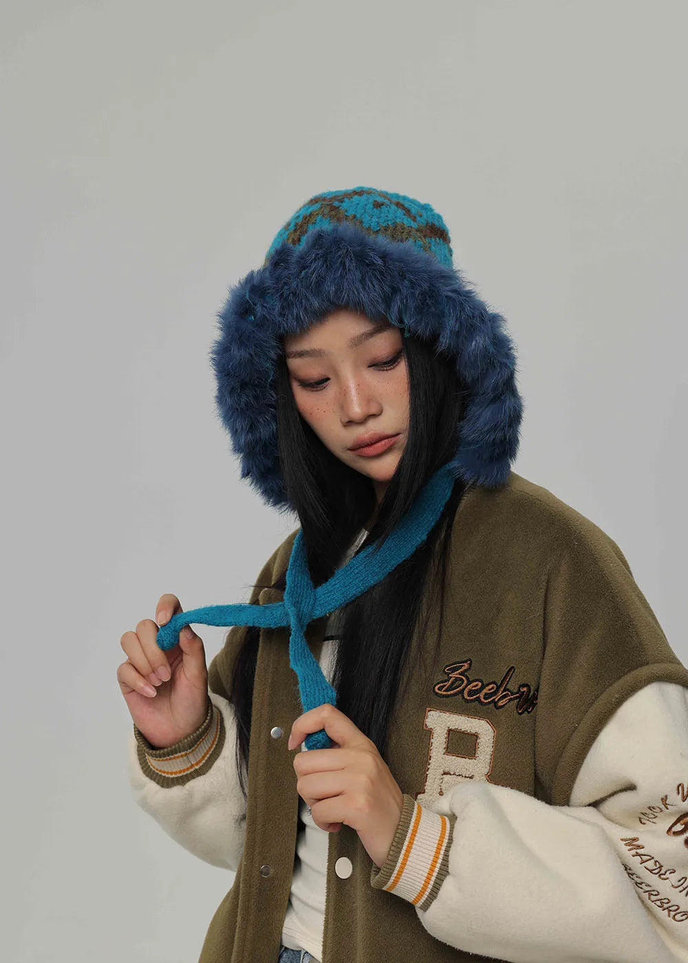 2024 rabbit fur Winter Balaclava Hats For Men&Women Unisex Knitted Hooded Caps Outdoor Warmer Drawstring Hats Beanies Cap