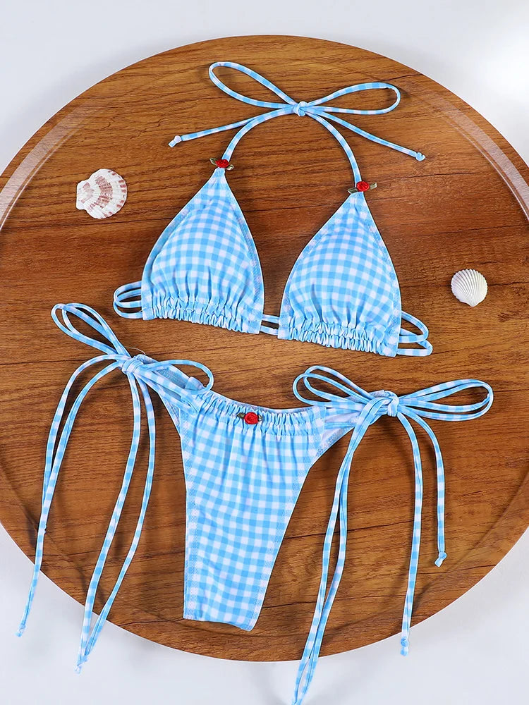 ZRTAK Sexy Bikinis Triangle Micro Swimwear Women Bathing Suit Pleated Blue Swimsuit Females Bikini Sets Thong Biquinis