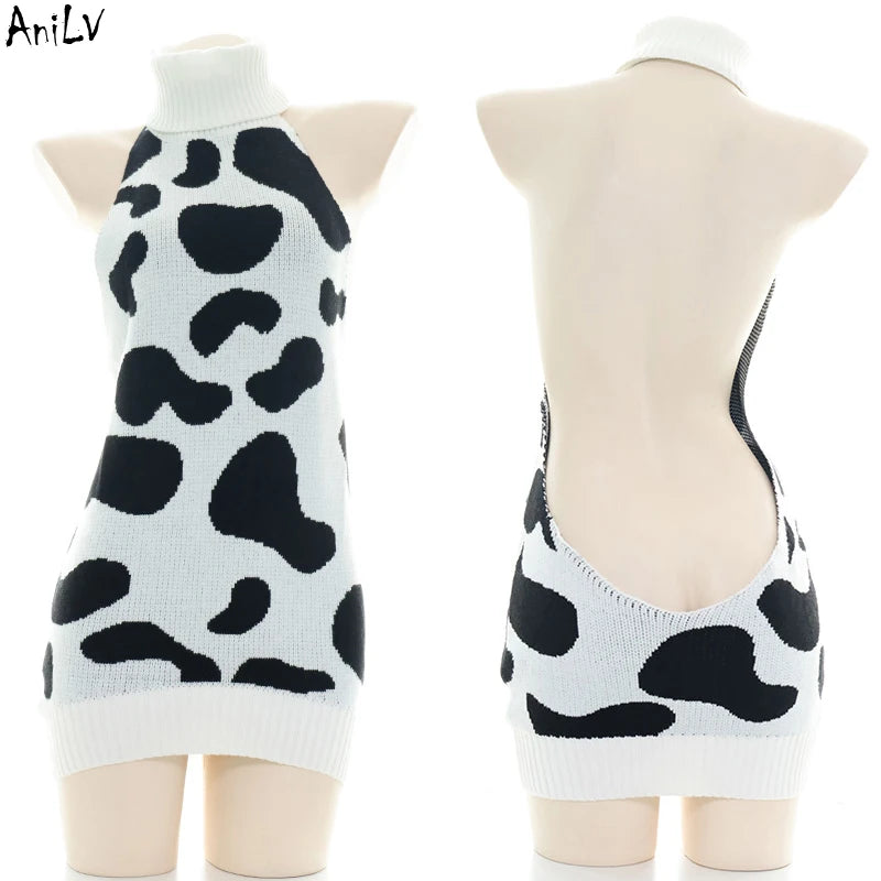 Women’s Kawaii Cow Maid Swimsuit Cosplay Set